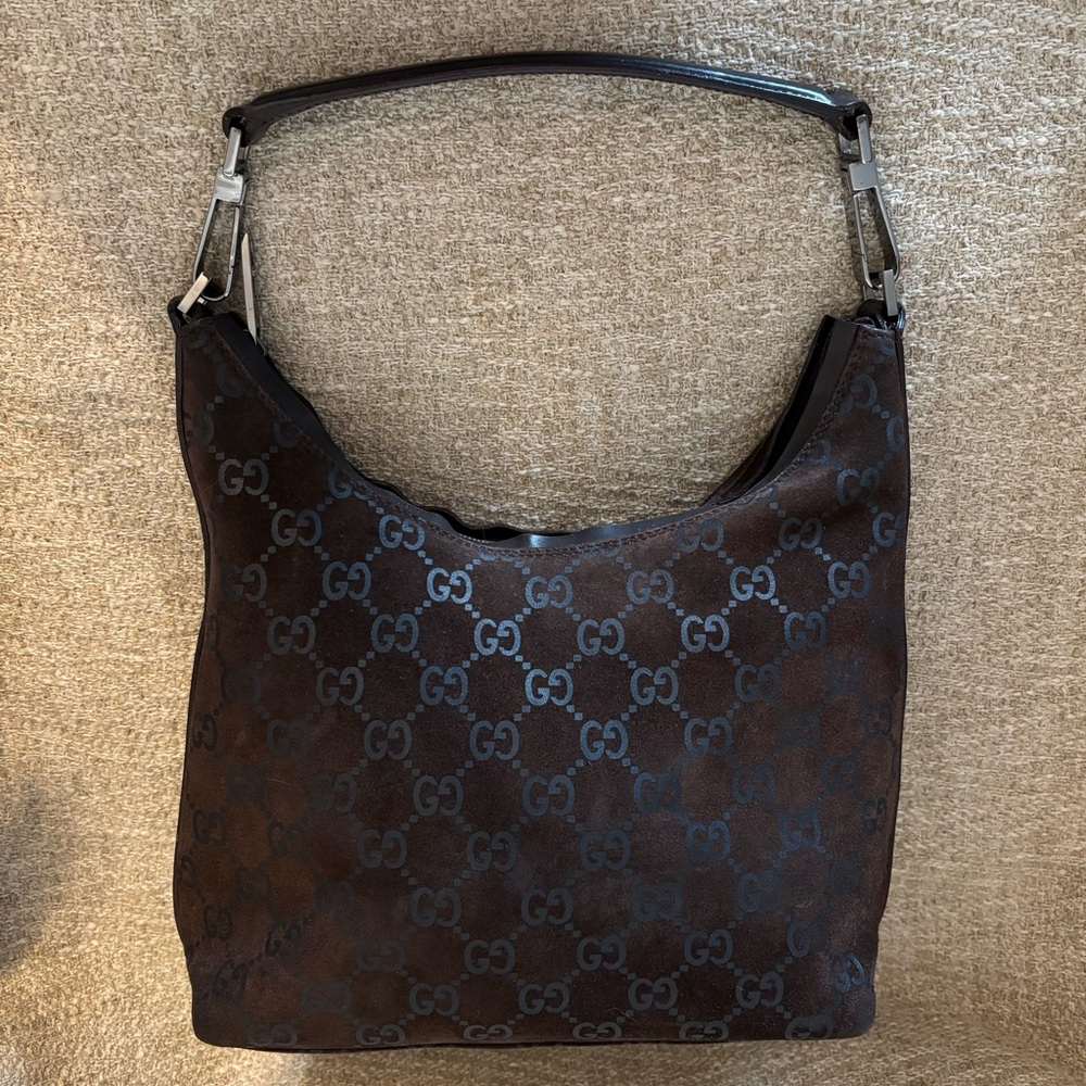 Gucci Dark Brown and Black Monogram Shoulder Bag